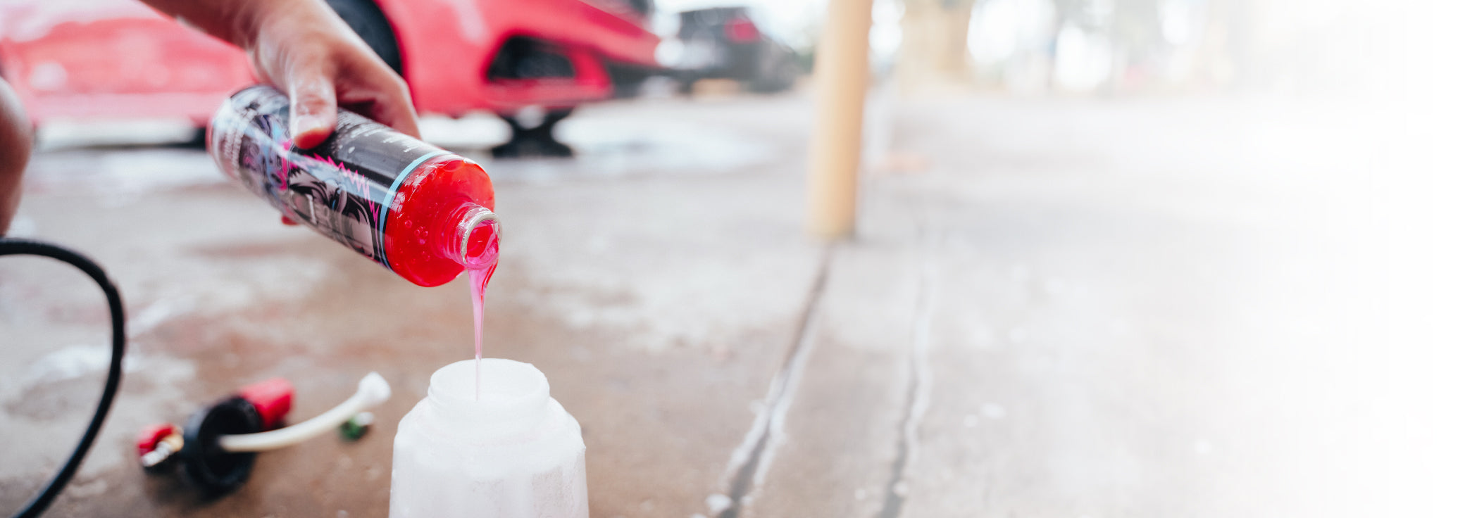 Pouring Foam Fresh into a foam cannon jar