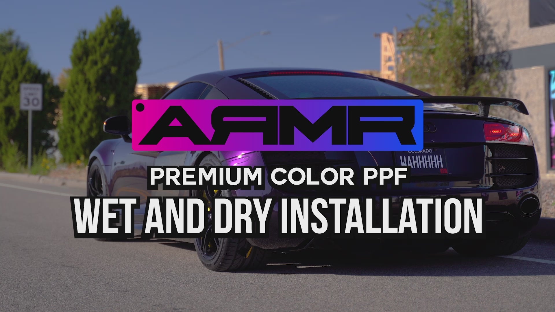 Load video: Installing color PPF on an Audi R8 demonstrating its wet and dry capabilities